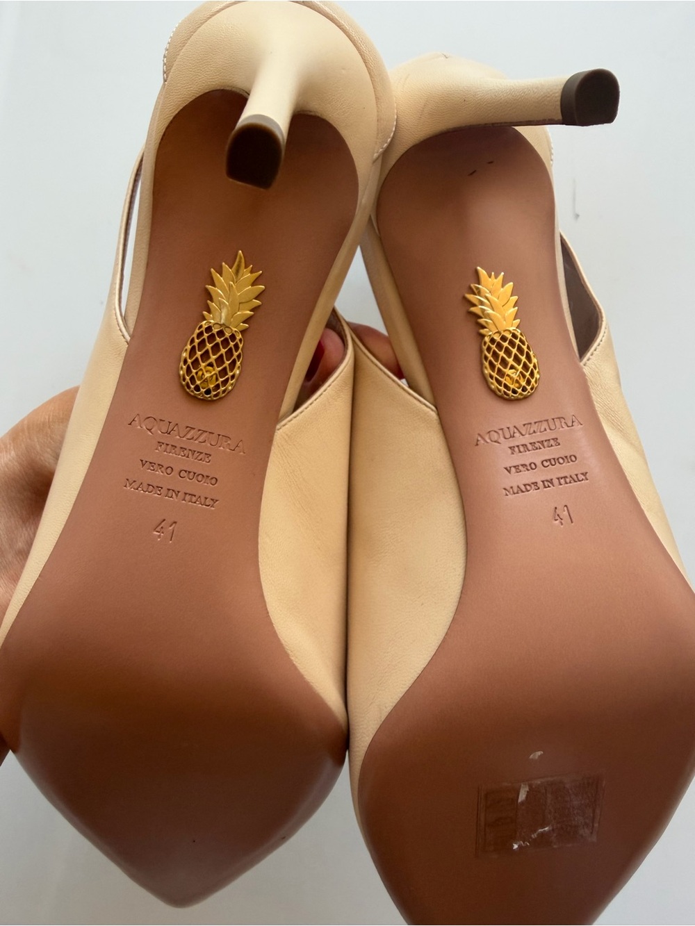 Aquazzura NWOB Women's Cream Nude Leather Slingback Pump Heel Size 41 or 10.5 - Picture 8 of 11